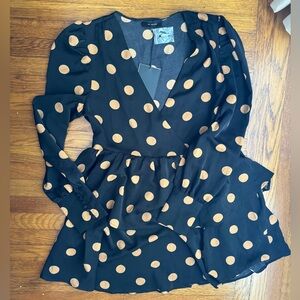 En Saison Bloomingdale’s Black and Brown/Orange Dot Mini Dress - Size Medium